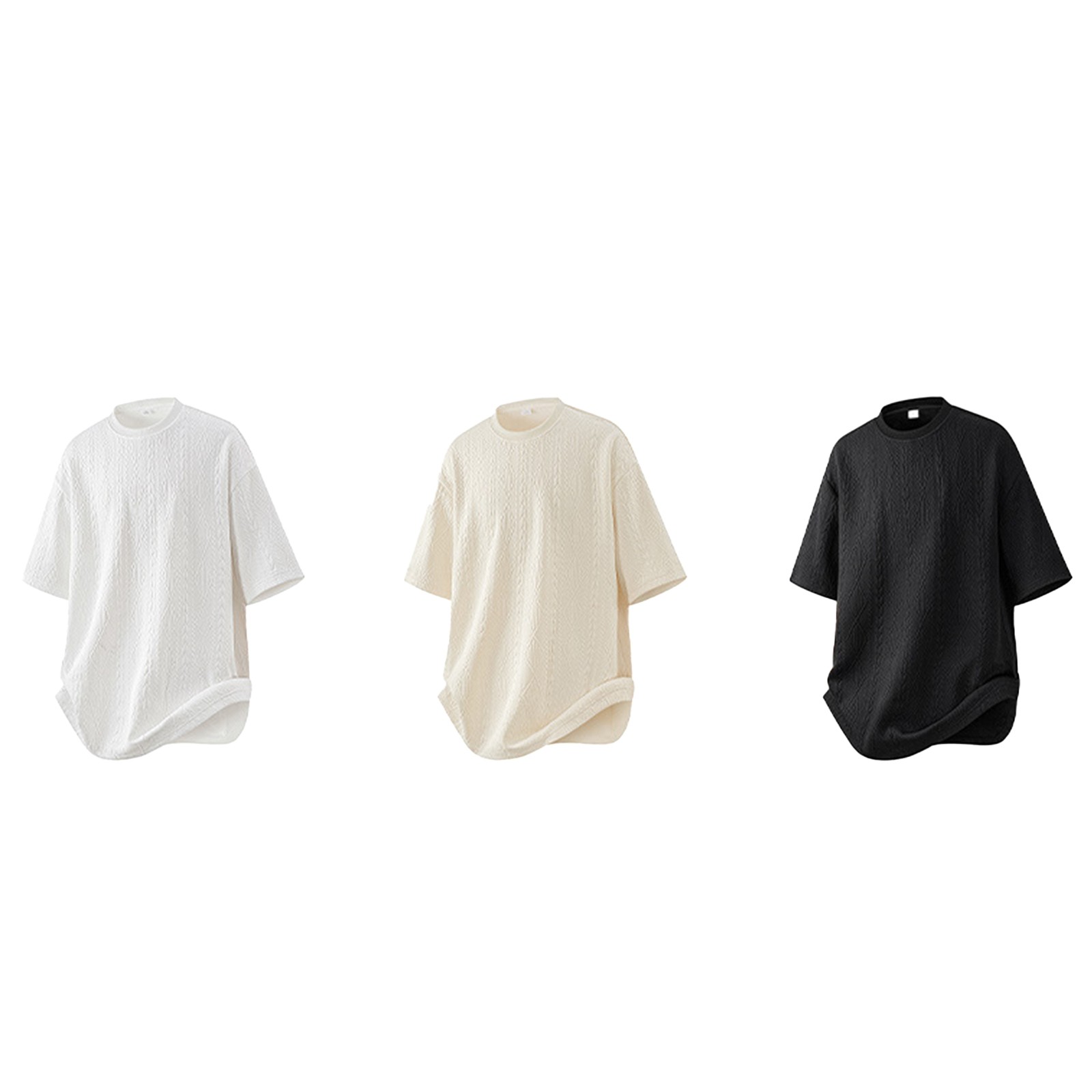 thumbnail image 5 of Camisetas informales para hombre: manga corta, cuello redondo, rayas, estilo jacquard único para el verano, cómodas y elegantes., 5 of 8